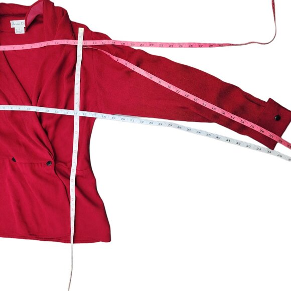 Dior. Vintage, Red 100% Silk Blouse w/ French Cuffs. Size: 6 - Picture 4 of 8